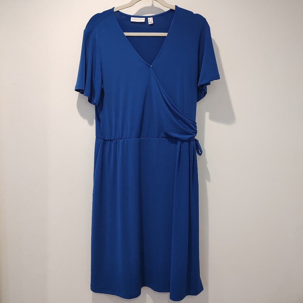 Susan Graver Women's Stretch Faux Wrap Dress Cobalt Blue M